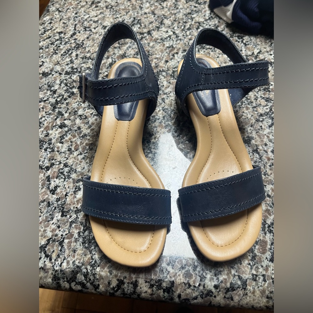 Clarks Navy Blue Two-Strap Slingback Sandals